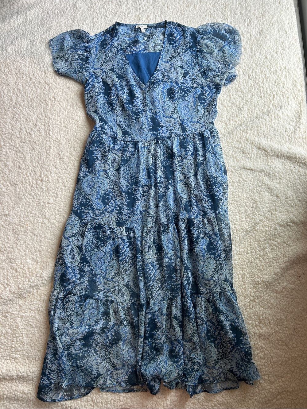 Joie Blue Paisley V-Neck Tiered Maxi Dress